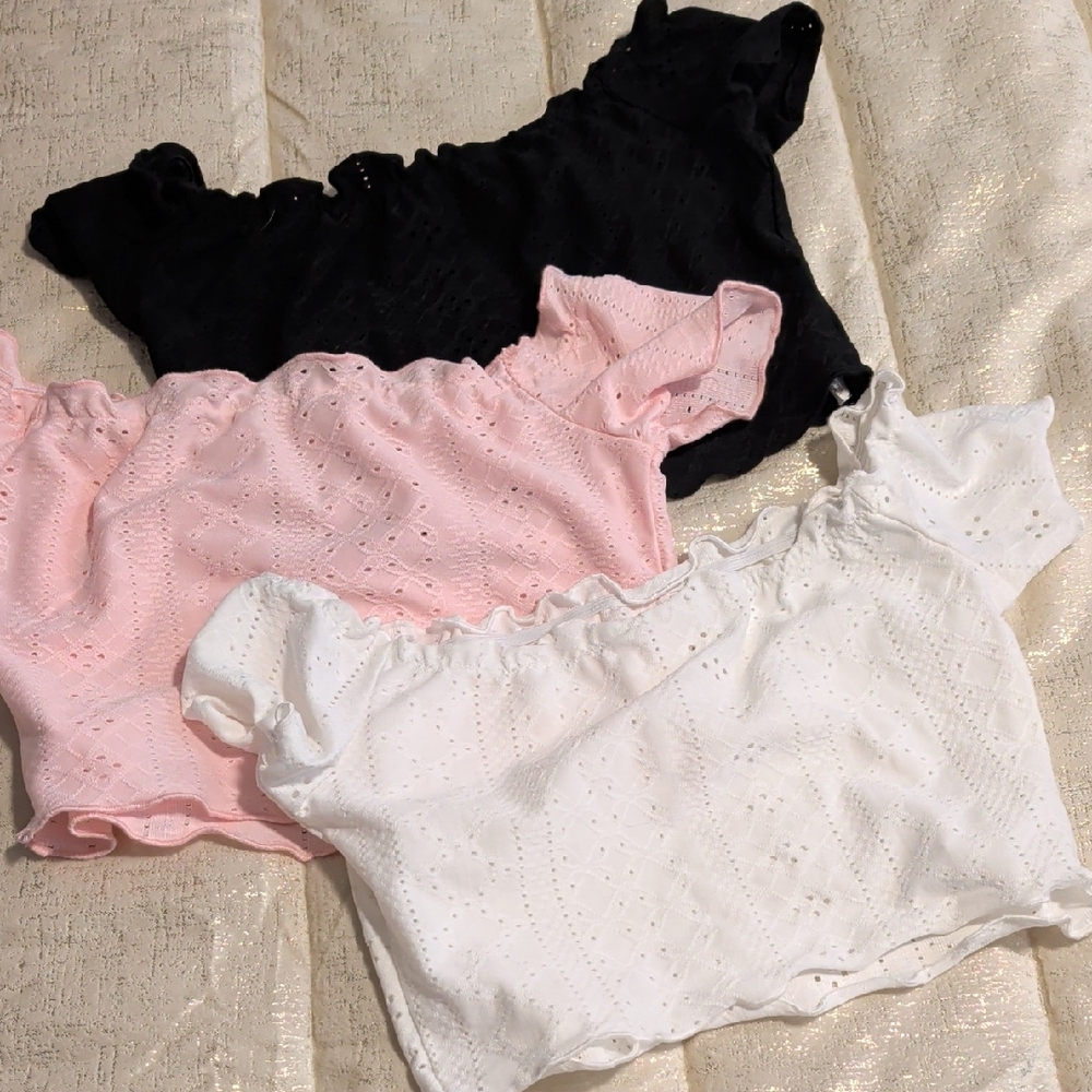 Trendy Off-Shoulder Crop Tops in Black, Pink, and White